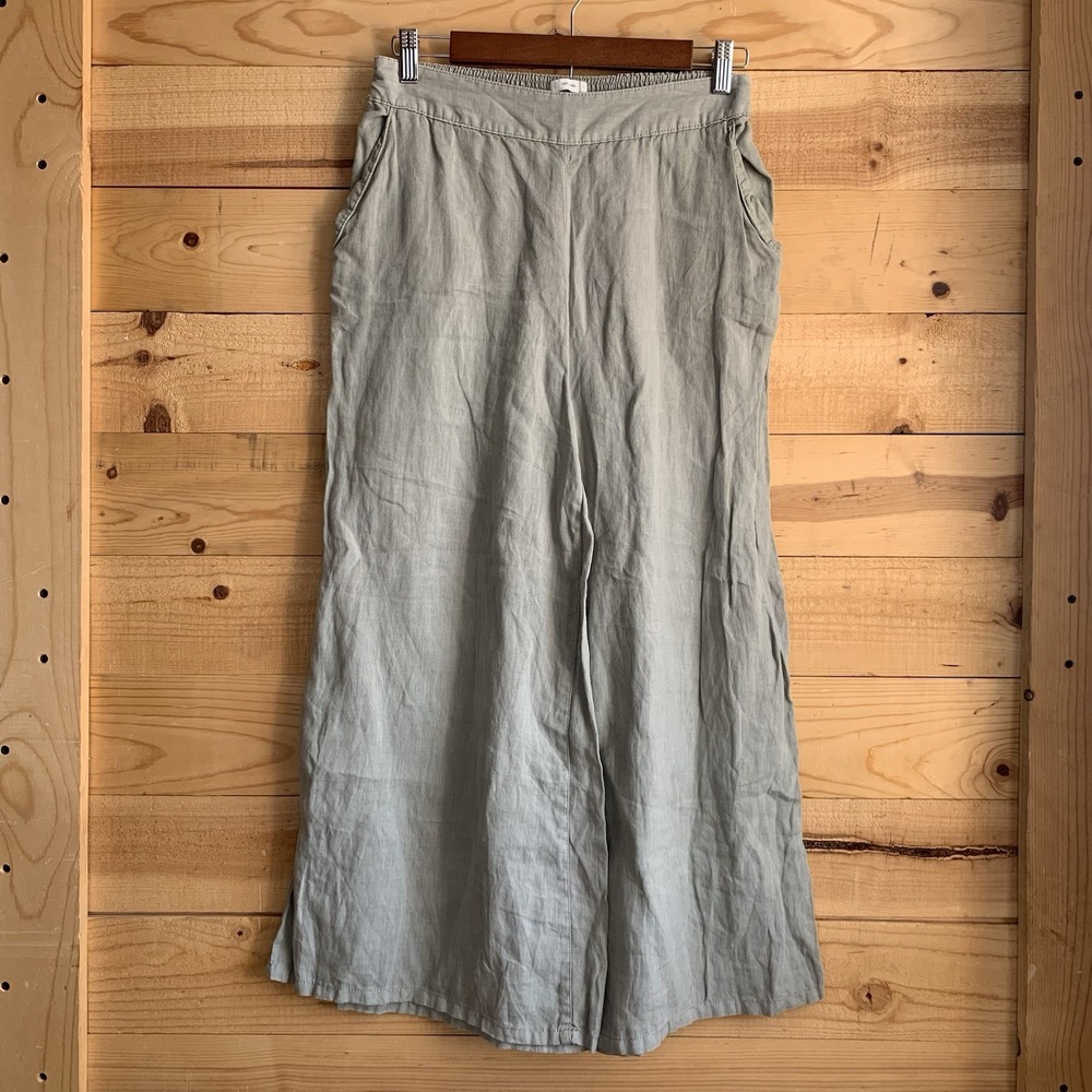 Nicole Miller Women's Small Wide Leg Crop Pants Linen Sage Green Summer Beachy